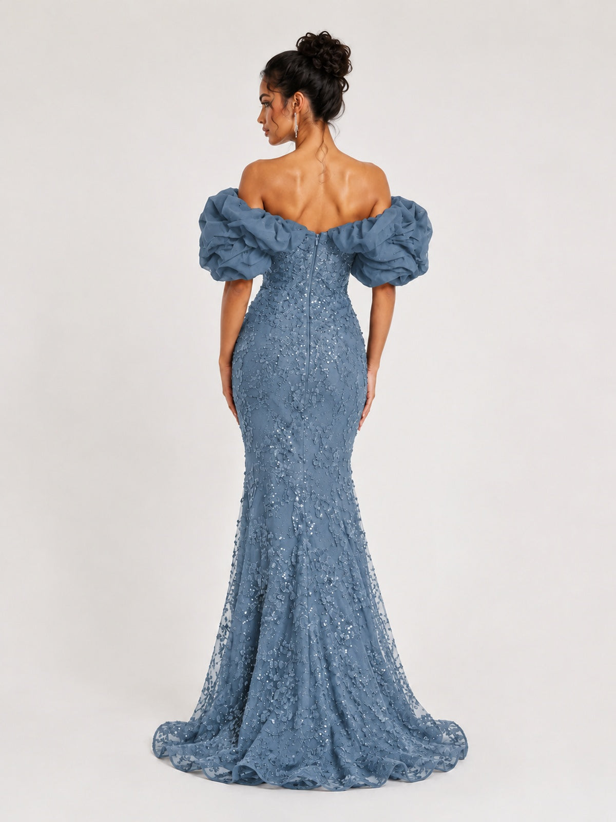 Sequin Off-Shoulder Ruffle Mermaid Prom Dress