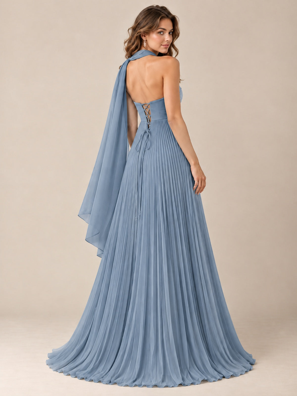Sweetheart Neckline Pleated Prom Dress Strapless A-line Formal Dress with Flowy Scarf