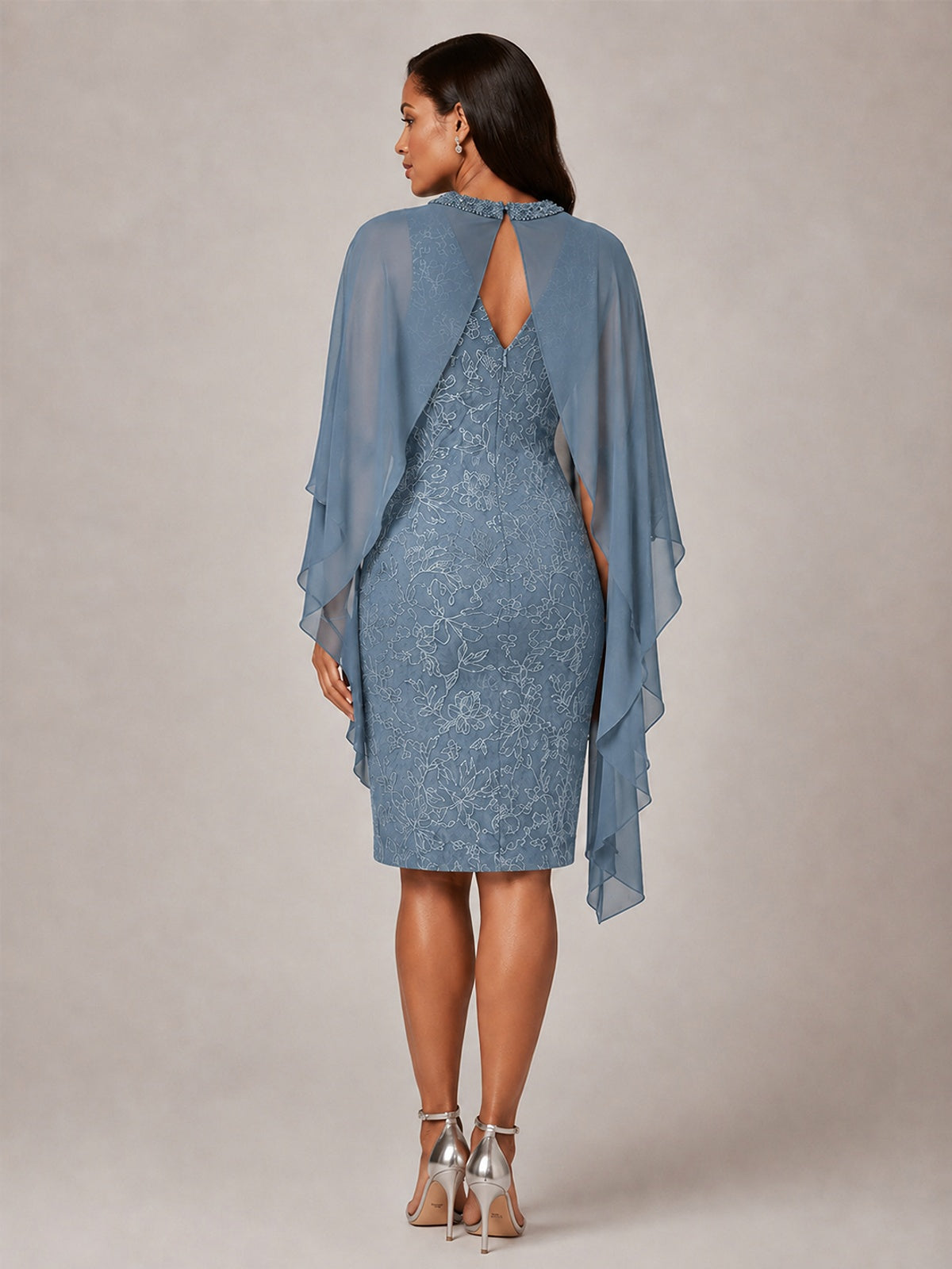 Floral Sheath Mother of the Bride Dress with Cape Overlay