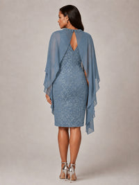 Floral Sheath Mother of the Bride Dress with Cape Overlay