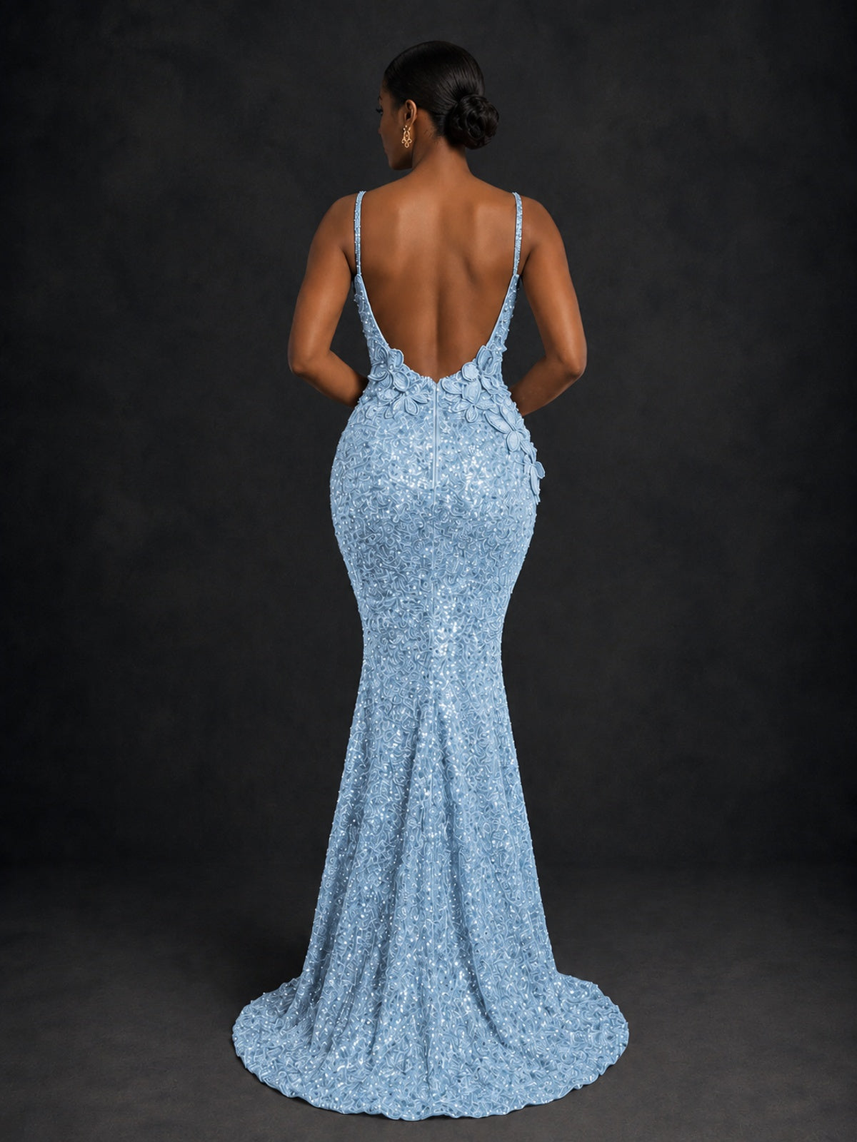 Sequin Mermaid Prom Dress with Floral Applique