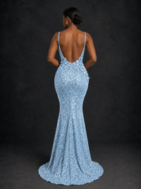 Sequin Mermaid Prom Dress with Floral Applique