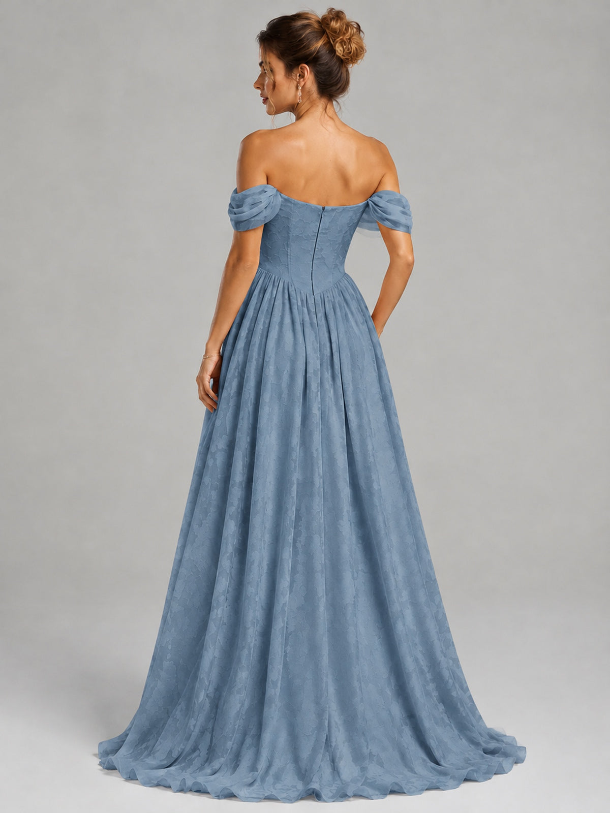 Off Shoulder Jacquard A-Line Maxi Dress