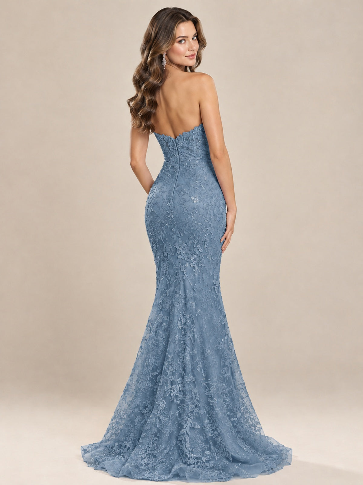 Strapless Corset Mermaid Prom Dress with Floral Lace Appliqué