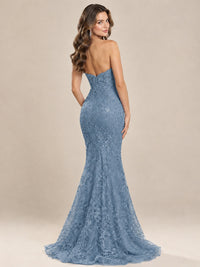 Strapless Corset Mermaid Prom Dress with Floral Lace Appliqué