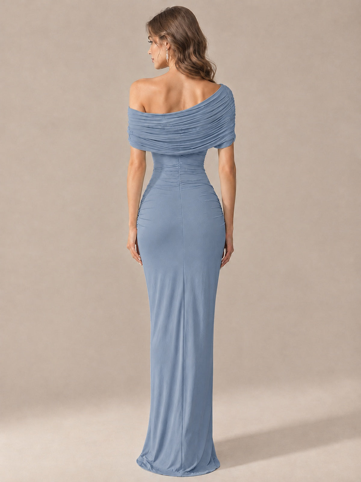 Elegant Draped Off Shoulder Ruched Mermaid Chiffon Formal Evening Gown