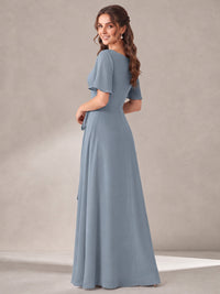 Scoop Neck A-line Chiffon Bridesmaid Dress with Flutter Sleeve & Belt