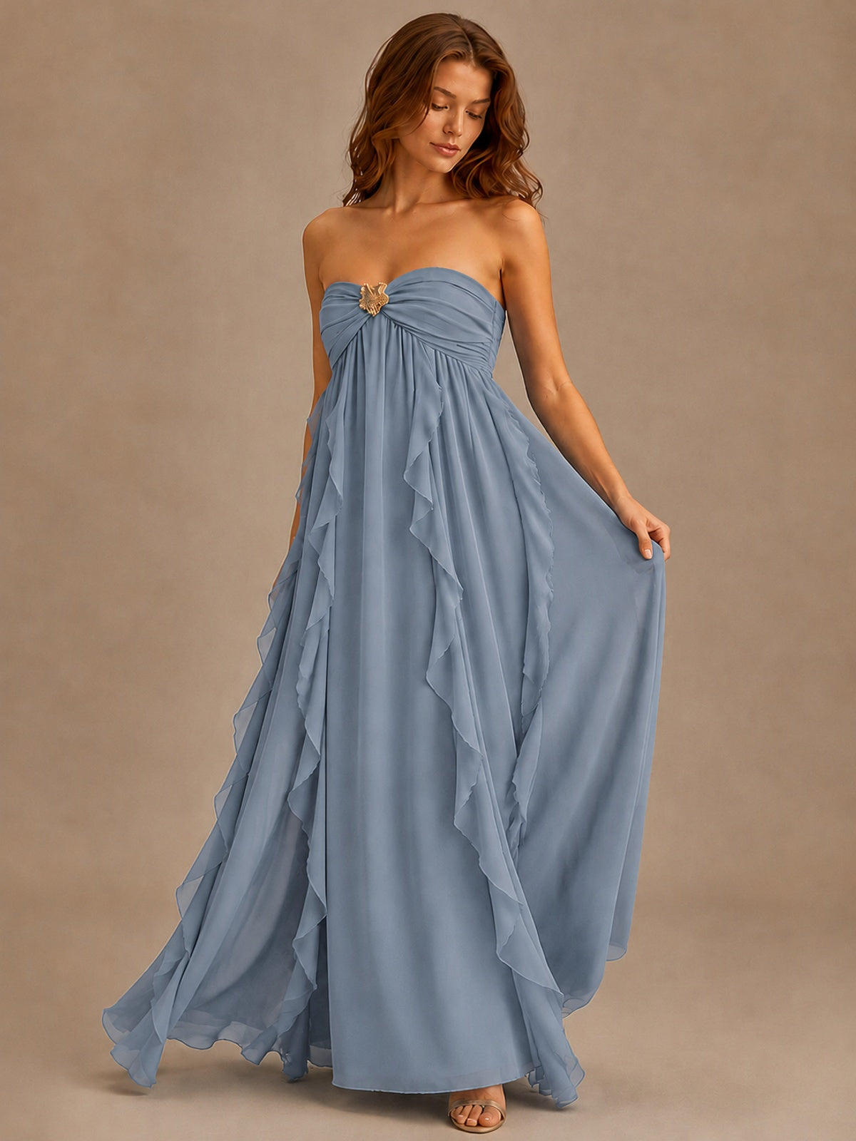 Srapless Sweetheart Chiffon Prom Dress Ruffle Formal Evening Gown