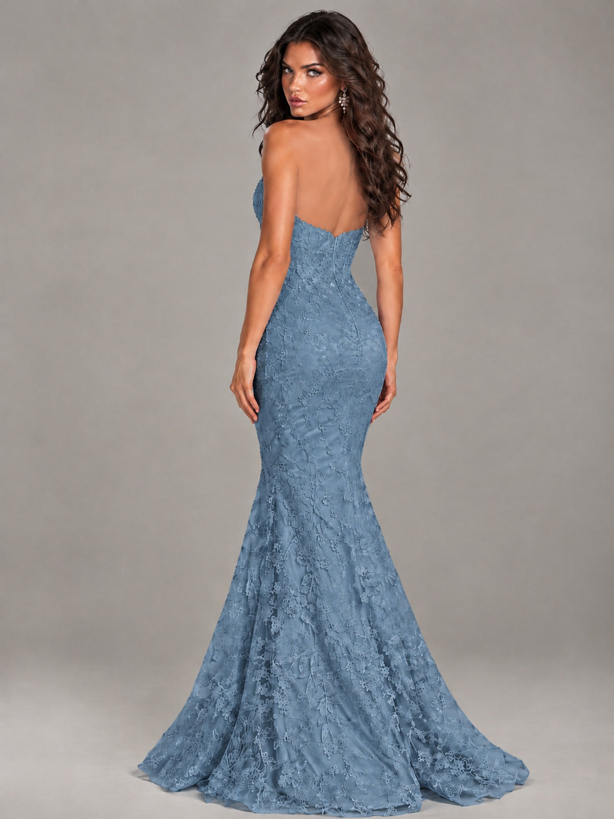 Strapless Corset Mermaid Prom Dress Lace Appliqué Formal Gown