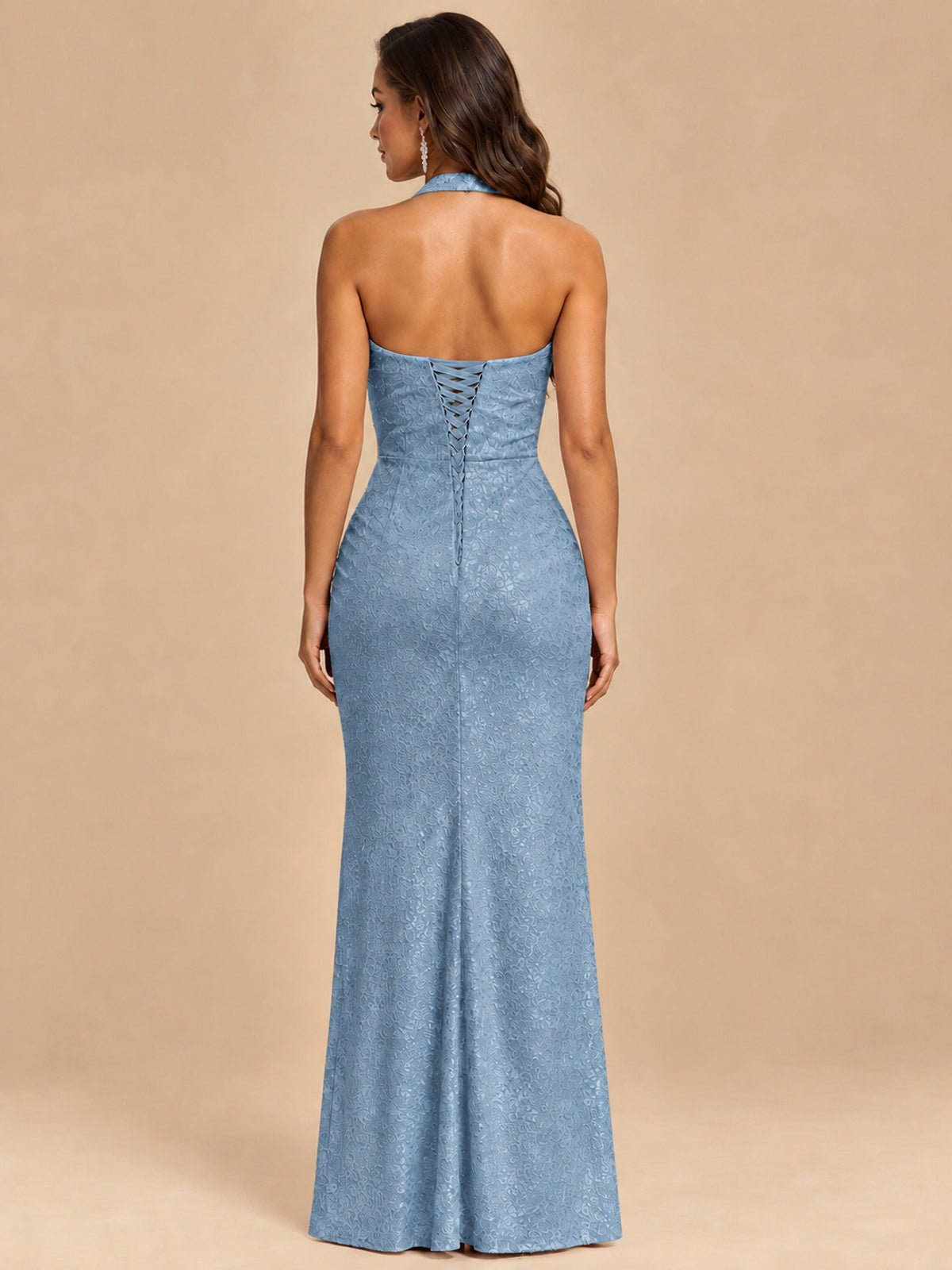Halter V-Neck Sequin Mermaid Prom Dress with High Slit
