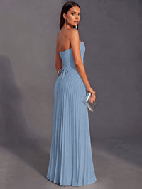 Strapless A-line Long Pleated Satin Prom Dress