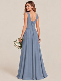 A-line Sleeveless Rucehd Chiffon Bridesmaid Dress with High Slit