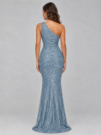 Sequin Mermaid One Shoulder Prom Dress Long formal Gown