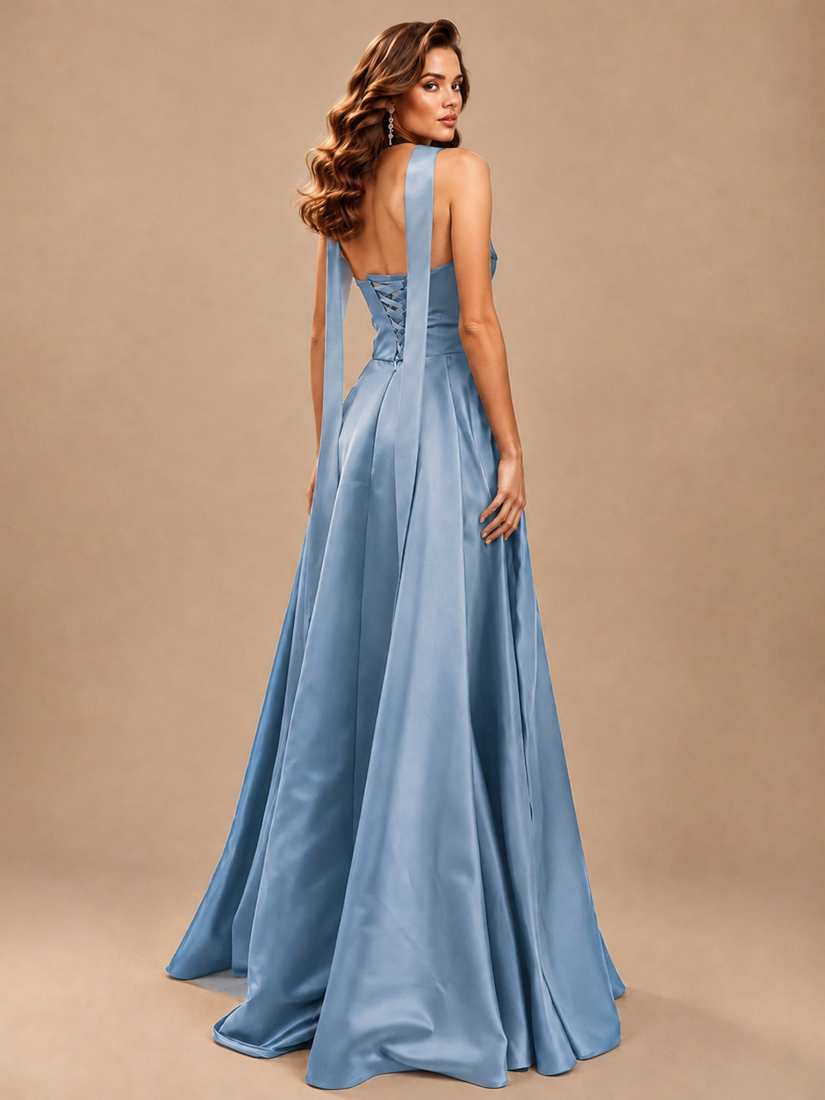 Strapless Prom Dress Side High Slit A-line Formal Dress with Scarf