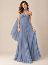 Sweetheart Neckline Pleated Prom Dress Strapless A-line Formal Dress with Flowy Scarf