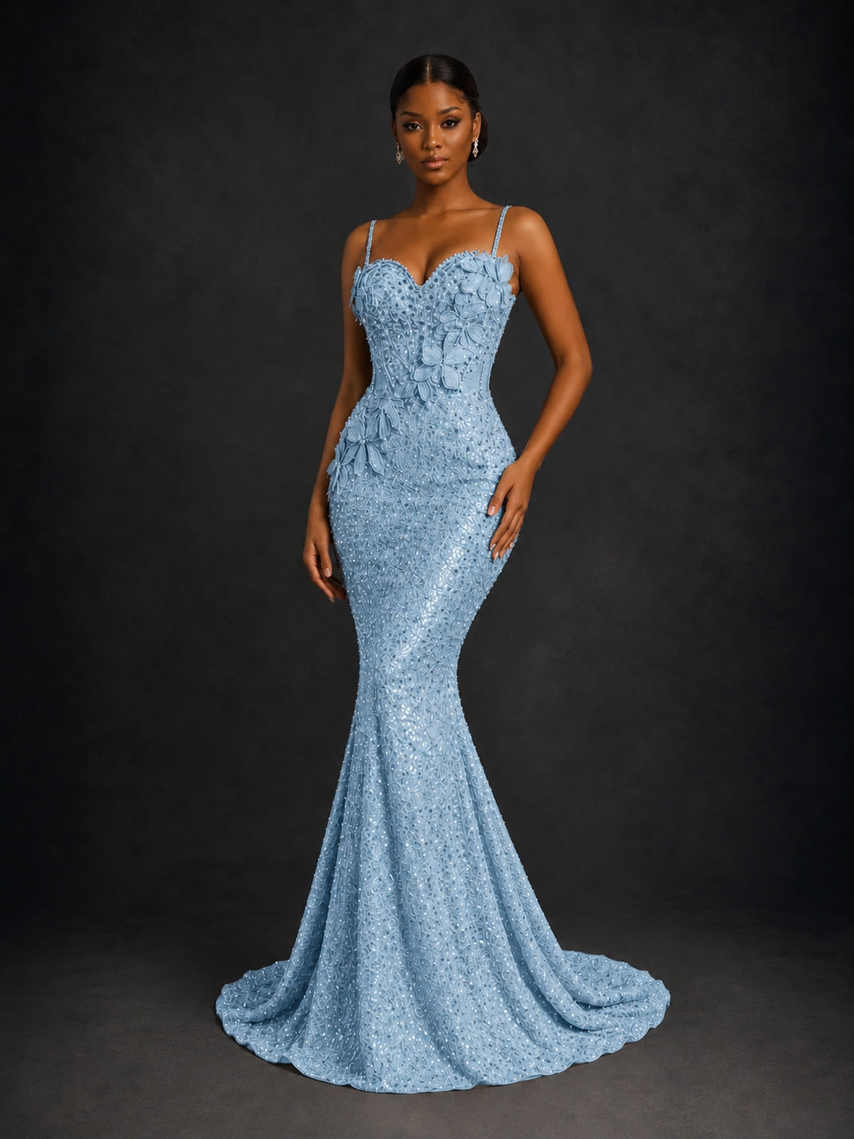 Sequin Mermaid Prom Dress with Floral Applique