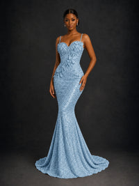 Sequin Mermaid Prom Dress with Floral Applique