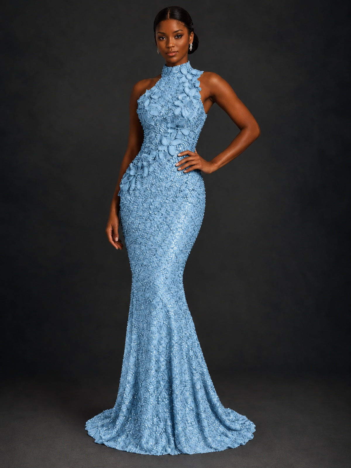Sparkly Sequin High Neck Mermaid Prom Dress