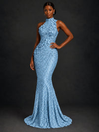 Sparkly Sequin High Neck Mermaid Prom Dress