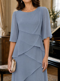 Asymmetric Draped Chiffon Mother of the Bride Dress with Flutter Sleeves