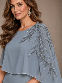 Elegant Chiffon Cape Sleeve Beaded Mother of the Bride Dress