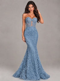 Strapless Corset Mermaid Prom Dress Lace Appliqué Formal Gown