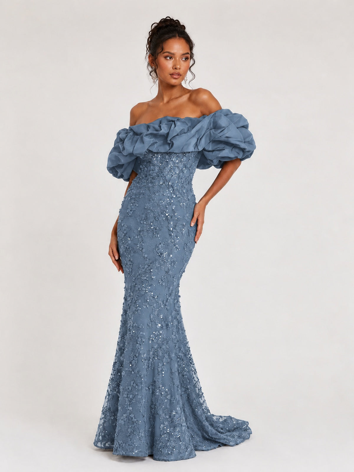 Sequin Off-Shoulder Ruffle Mermaid Prom Dress