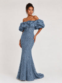 Sequin Off-Shoulder Ruffle Mermaid Prom Dress