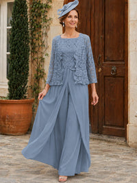 Elegant 3-Piece Chiffon Mother of the Bride Pantsuit with Floral Applique Jacket