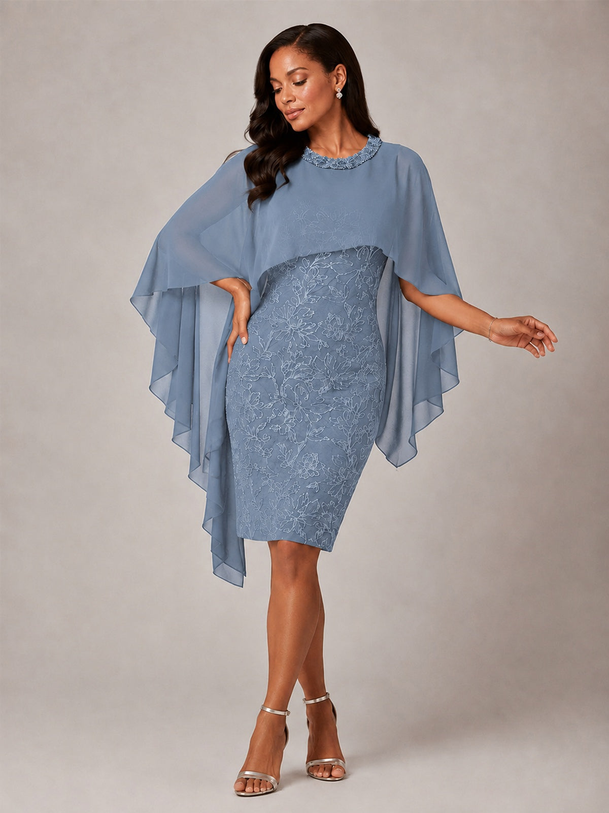 Floral Sheath Mother of the Bride Dress with Cape Overlay