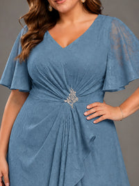 Jacquard Chiffon A-Line V-Neck High-Low Mother of the Bride Dress