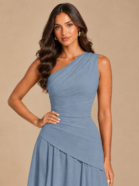One Shoulder Prom Dress A-line Ruched Women Wedding Formal Gowns