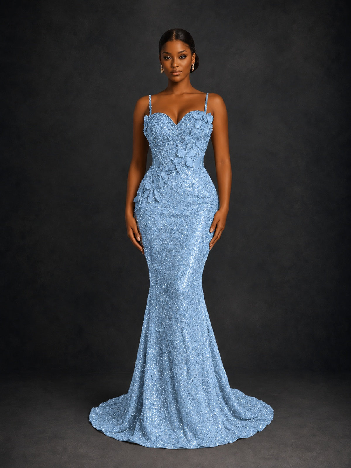 Sequin Mermaid Prom Dress with Floral Applique