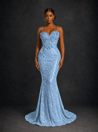 Sequin Mermaid Prom Dress with Floral Applique