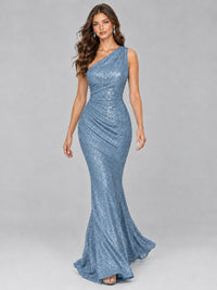 Sequin Mermaid One Shoulder Prom Dress Long formal Gown