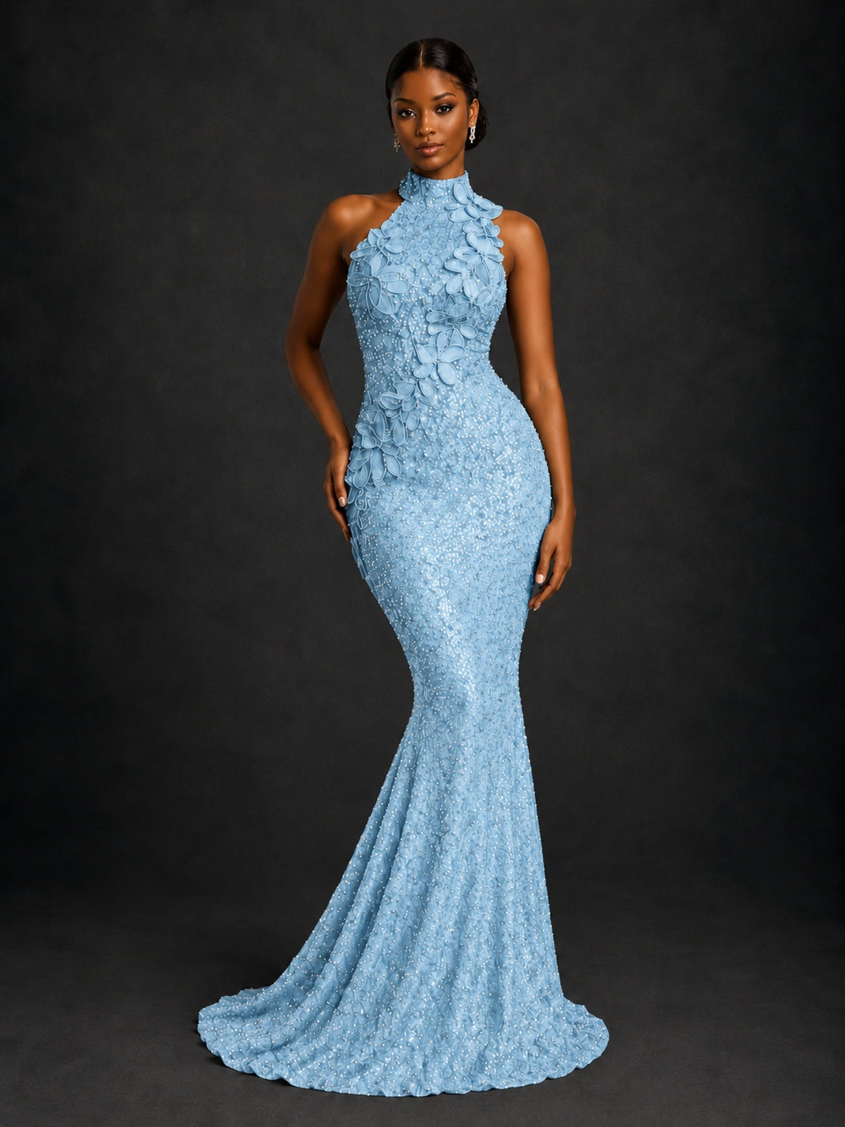 Sparkly Sequin High Neck Mermaid Prom Dress