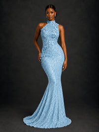 Sparkly Sequin High Neck Mermaid Prom Dress