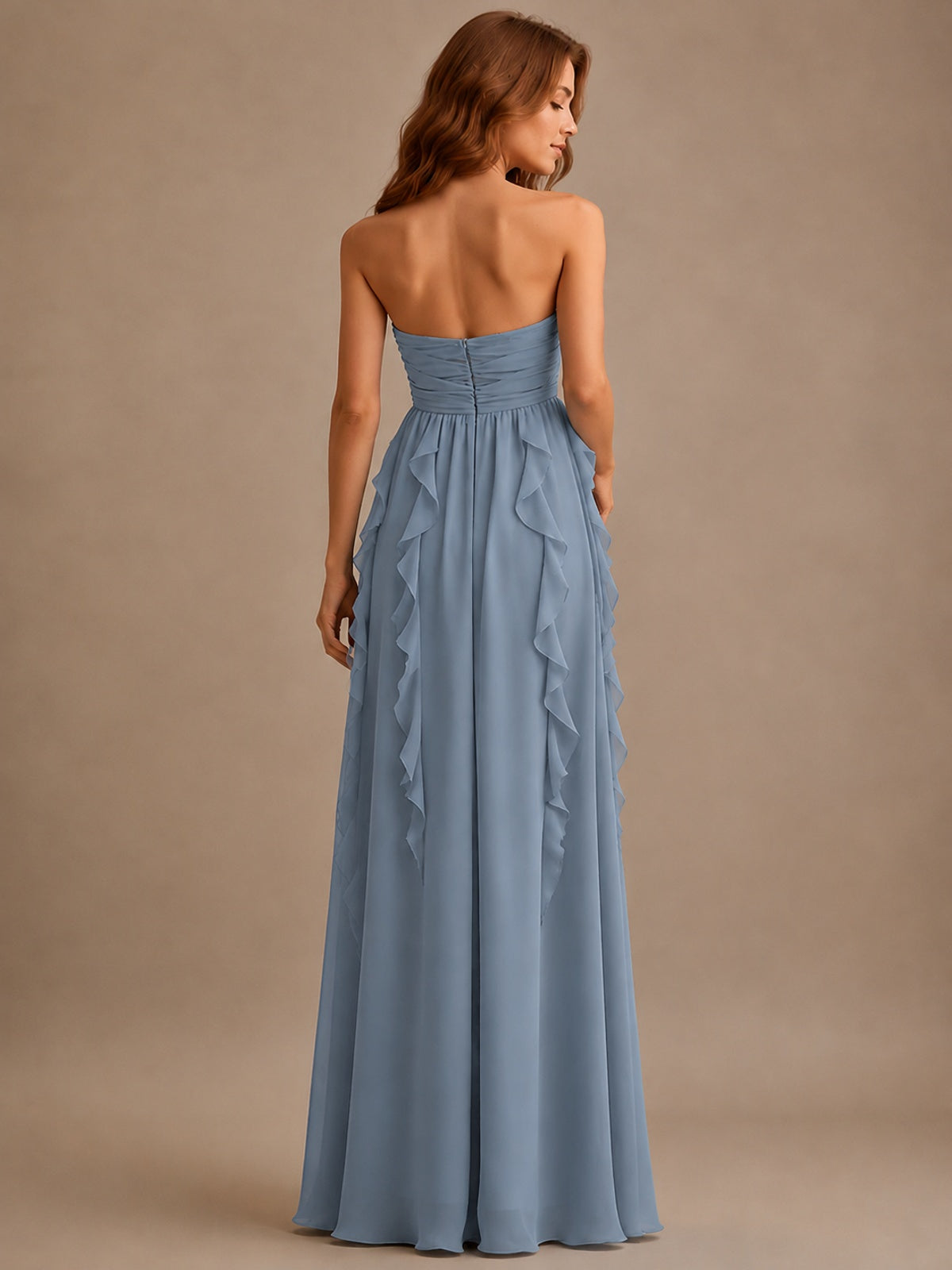 Srapless Sweetheart Chiffon Prom Dress Ruffle Formal Evening Gown