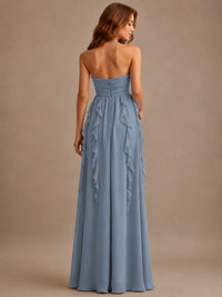 Srapless Sweetheart Chiffon Prom Dress Ruffle Formal Evening Gown