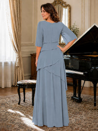 Asymmetric Draped Chiffon Mother of the Bride Dress with Flutter Sleeves