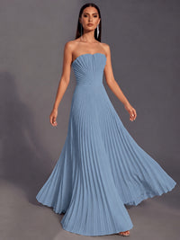 Strapless A-line Long Pleated Satin Prom Dress