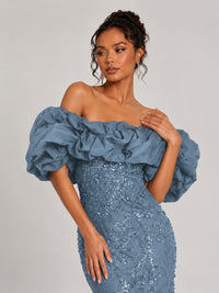 Sequin Off-Shoulder Ruffle Mermaid Prom Dress