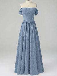 Off Shoulder Jacquard A-Line Maxi Dress