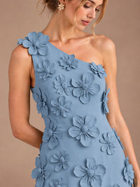 Sage Green One Shoulder Satin Formal Maxi Dress with 3D Floral