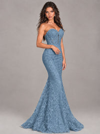 Strapless Corset Mermaid Prom Dress Lace Appliqué Formal Gown