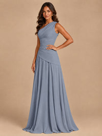 One Shoulder Prom Dress A-line Ruched Women Wedding Formal Gowns