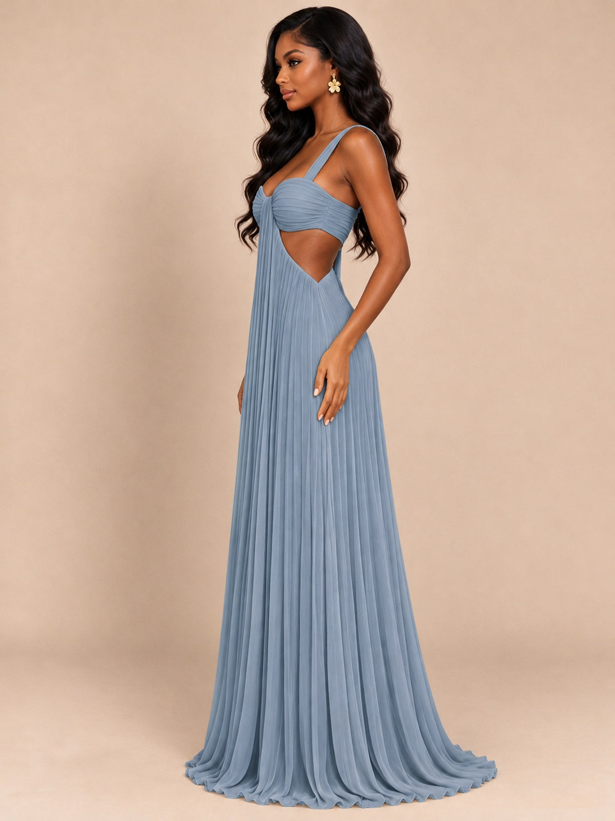 Butter Yellow Pleated Cutout Maxi Dress