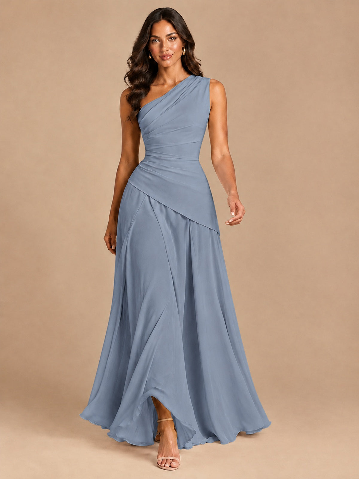 One Shoulder Prom Dress A-line Ruched Women Wedding Formal Gowns