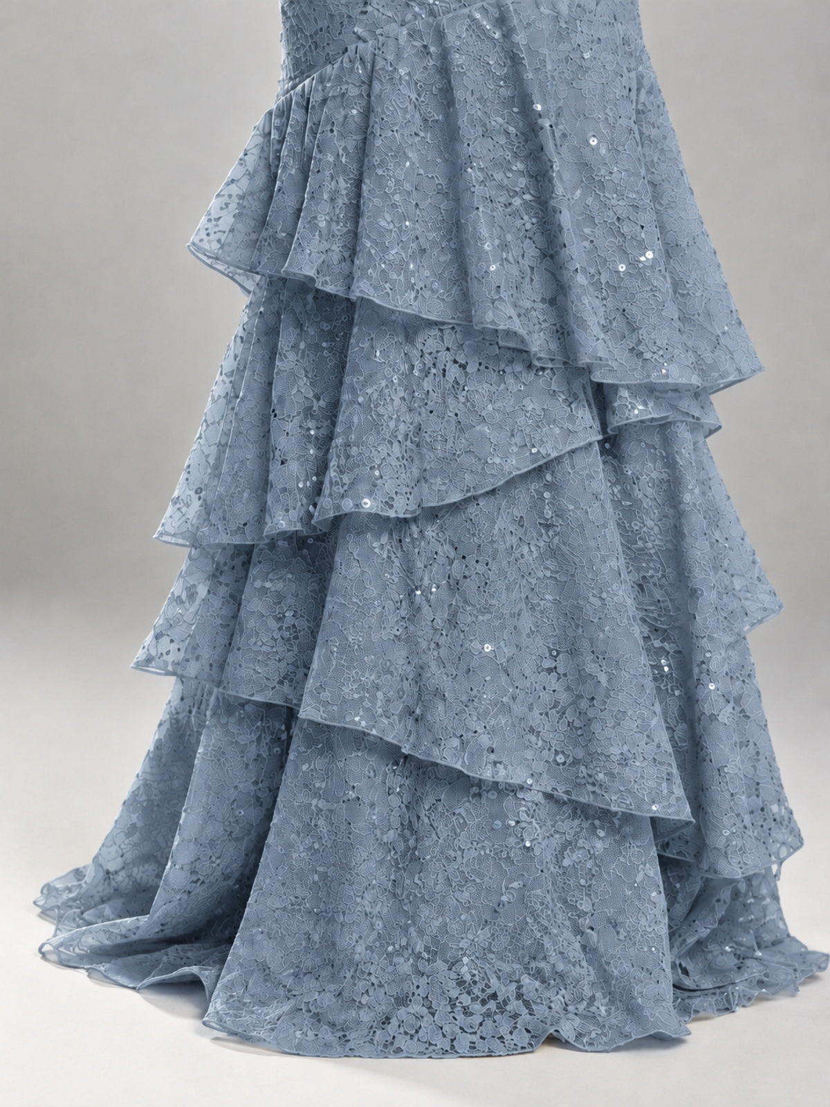 Halter Tiered Mermaid Prom Dress with Sparkly Lace