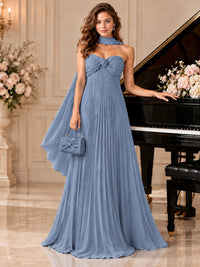 Sweetheart Neckline Pleated Prom Dress Strapless A-line Formal Dress with Flowy Scarf